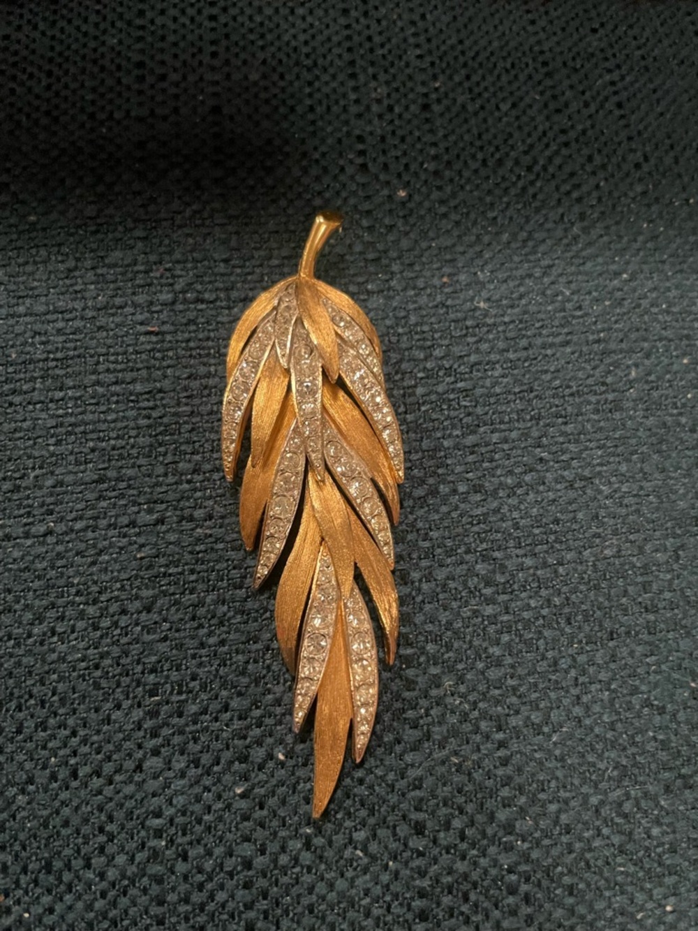 Gold Leaf Brooch with Sparkling Accents - Women Jewelry